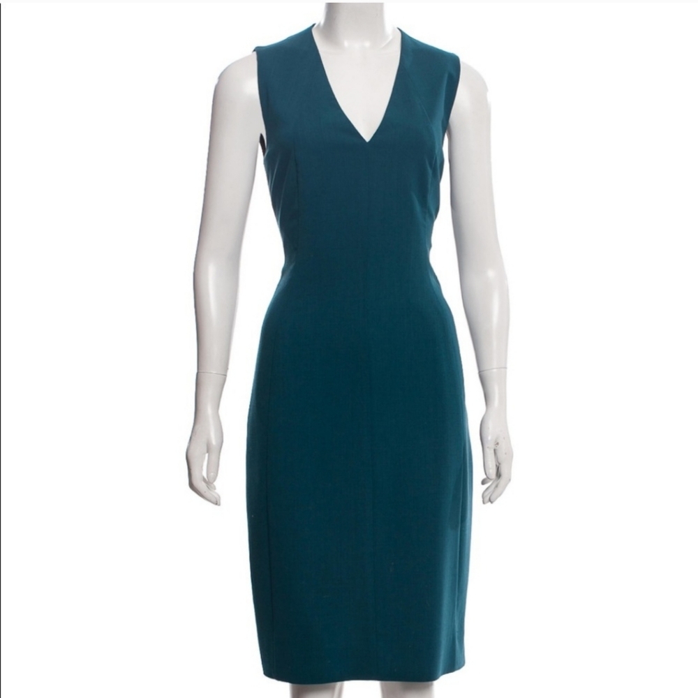 AKRIS Deep Teal V-Neck Midi Dress